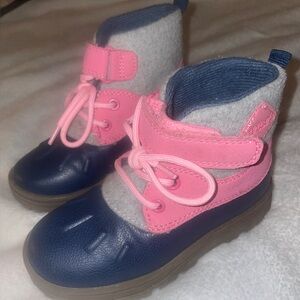 Carter's Toddler Girls' Pink and Navy Duck Toe Boots size 7-8.